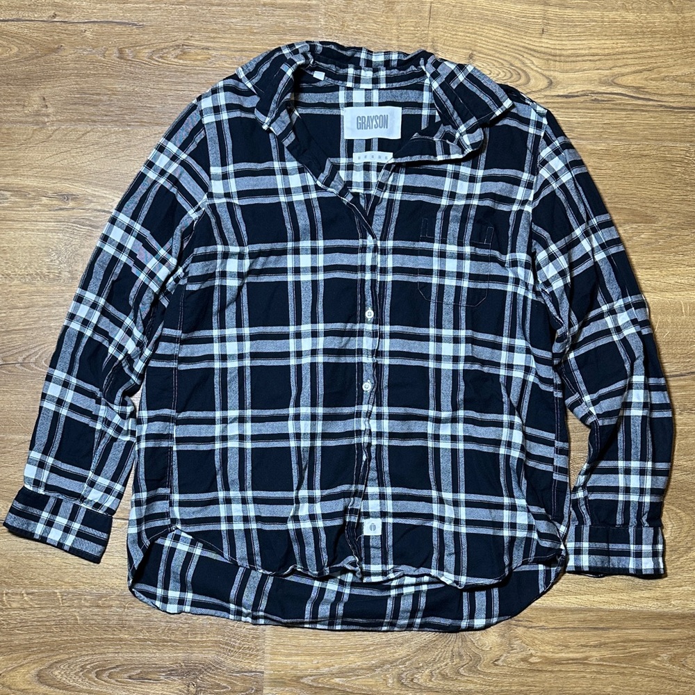 Grayson 100% Cotton Black & White Plaid Shirt Size 3 (medium)